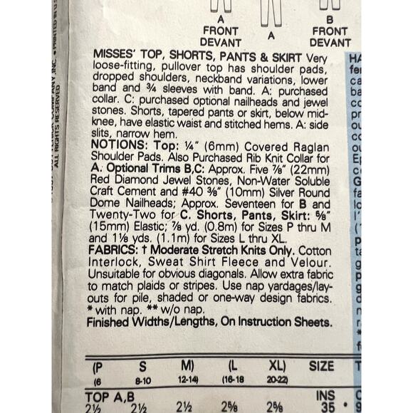 Butterick 5602 pattern sweatshirt oversized shorts skirt pants size Large - Picture 5 of 8